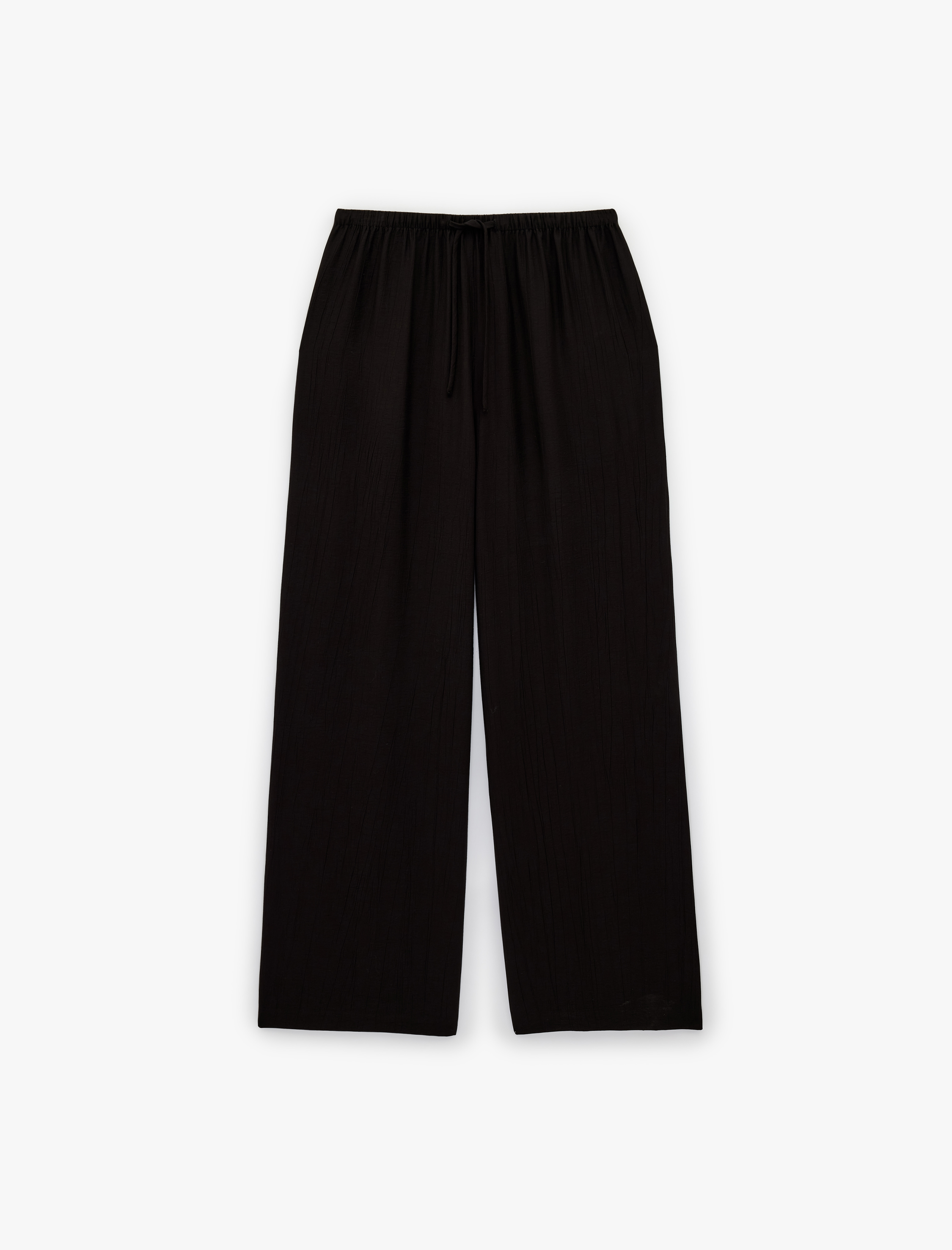   Viskon Crinkle Kumaş Rahat Kalıp Beli Bağcıklı Pantolon