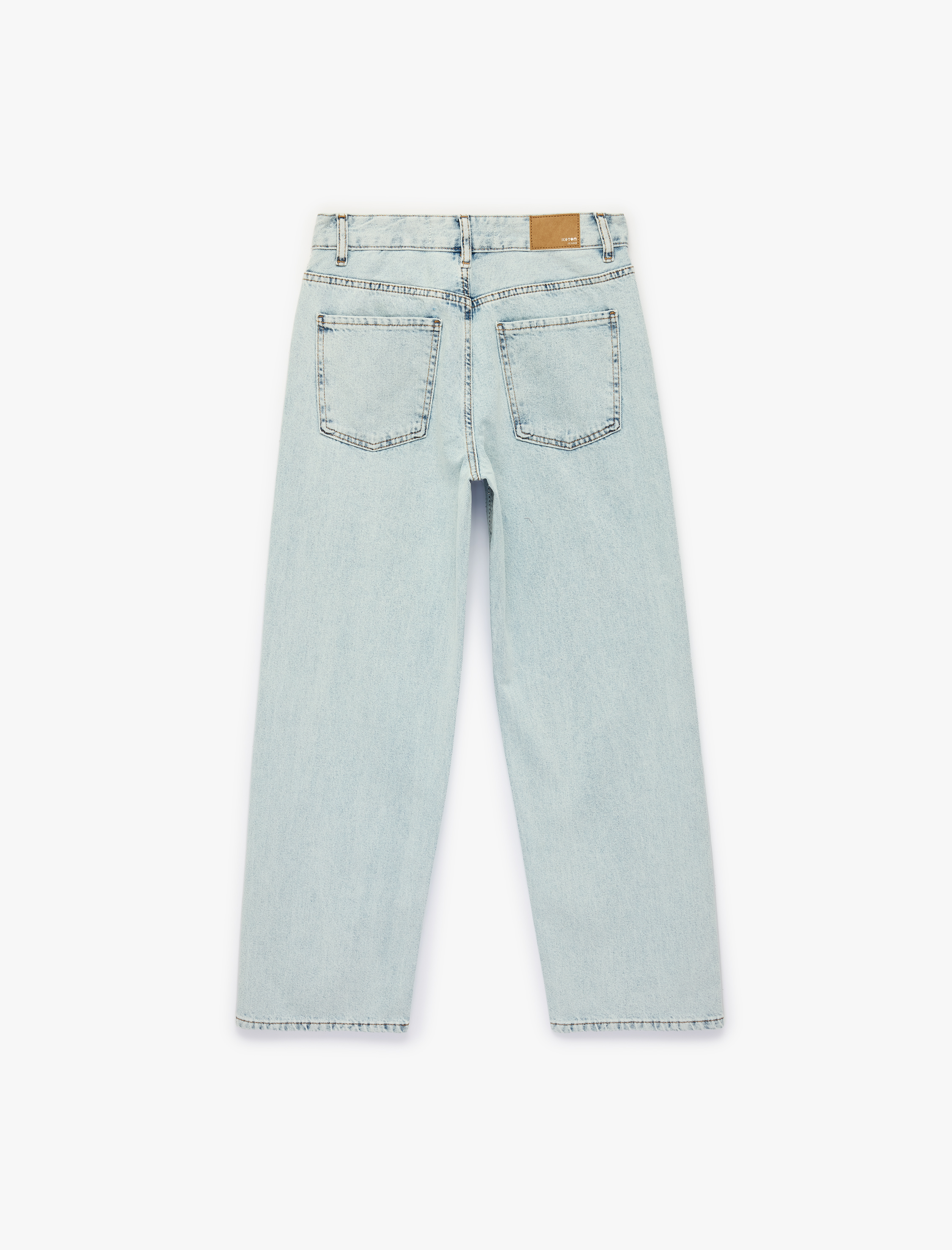   Normal Bel Düz Paça Düğmeli Cepli Taşlı Denim Pantolon - Straight Jeans