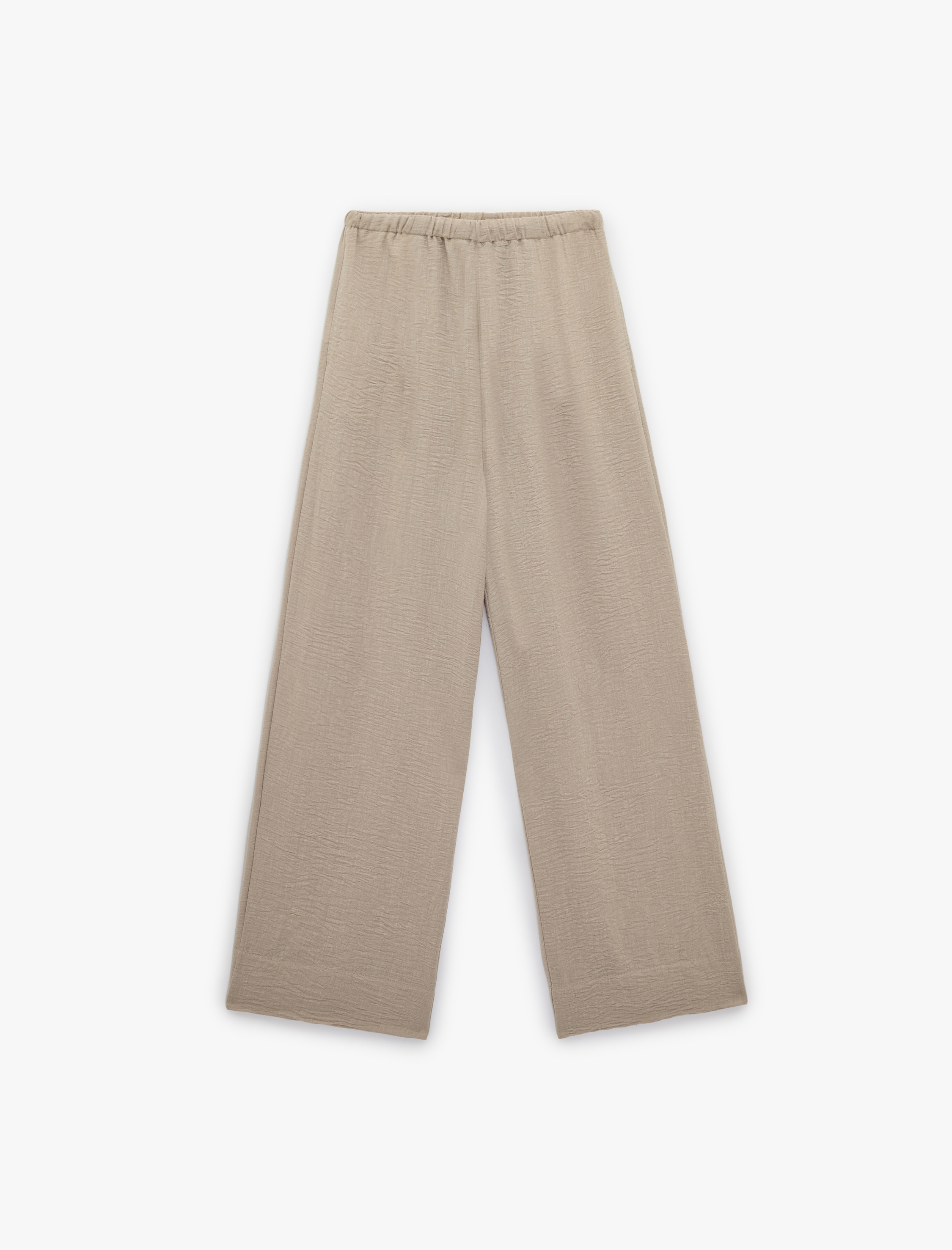   Keten Görünümlü Beli Bağcıklı Geniş Paça Pantolon