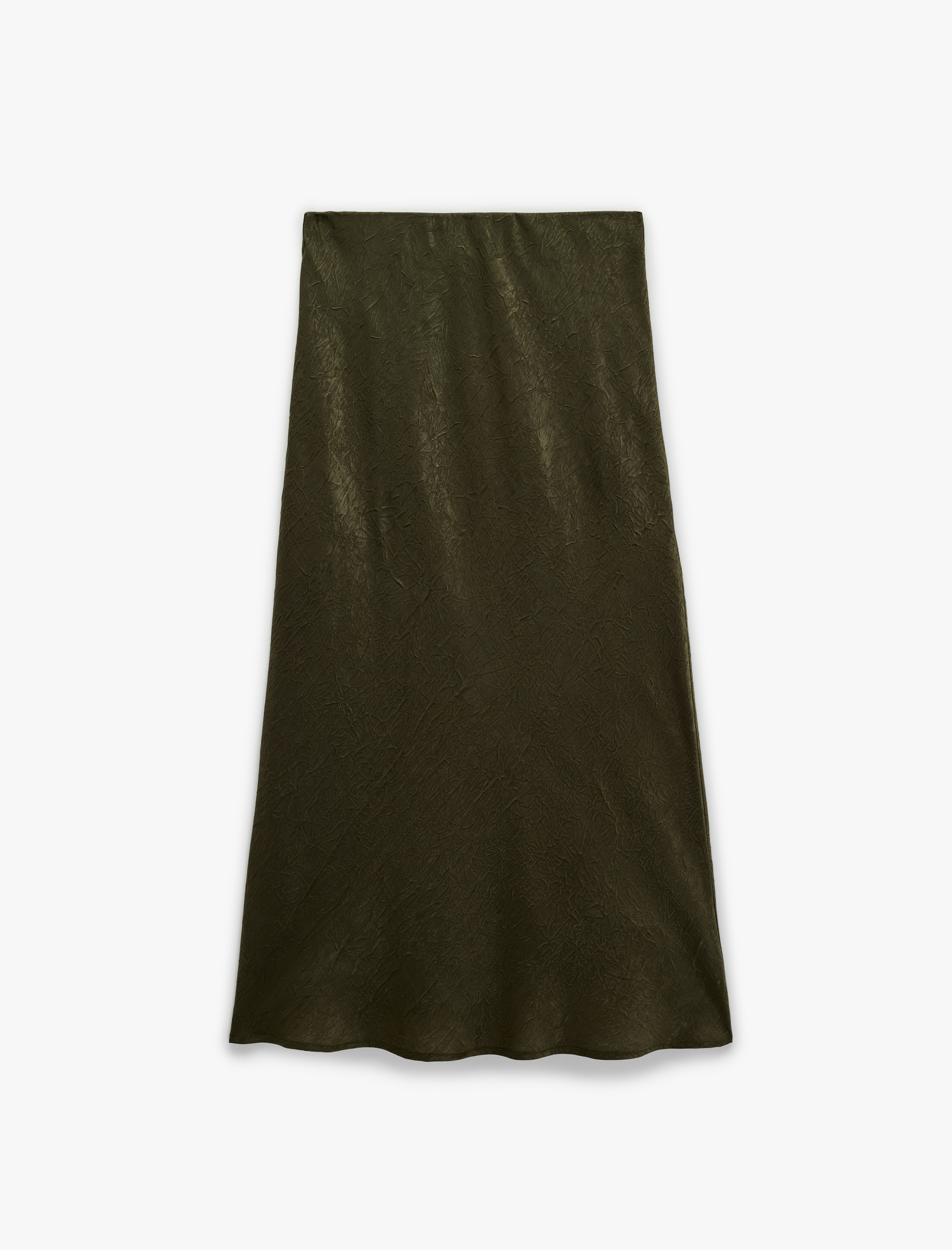   Balık Kesim Slim Fit Dokulu Midi Saten Etek