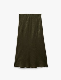 Balık Kesim Slim Fit Dokulu Midi Saten Etek