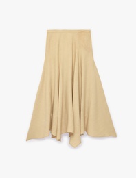 Viskon Kumaş Rahat Kalıp Asimetrik Kesim Midi Kloş Etek