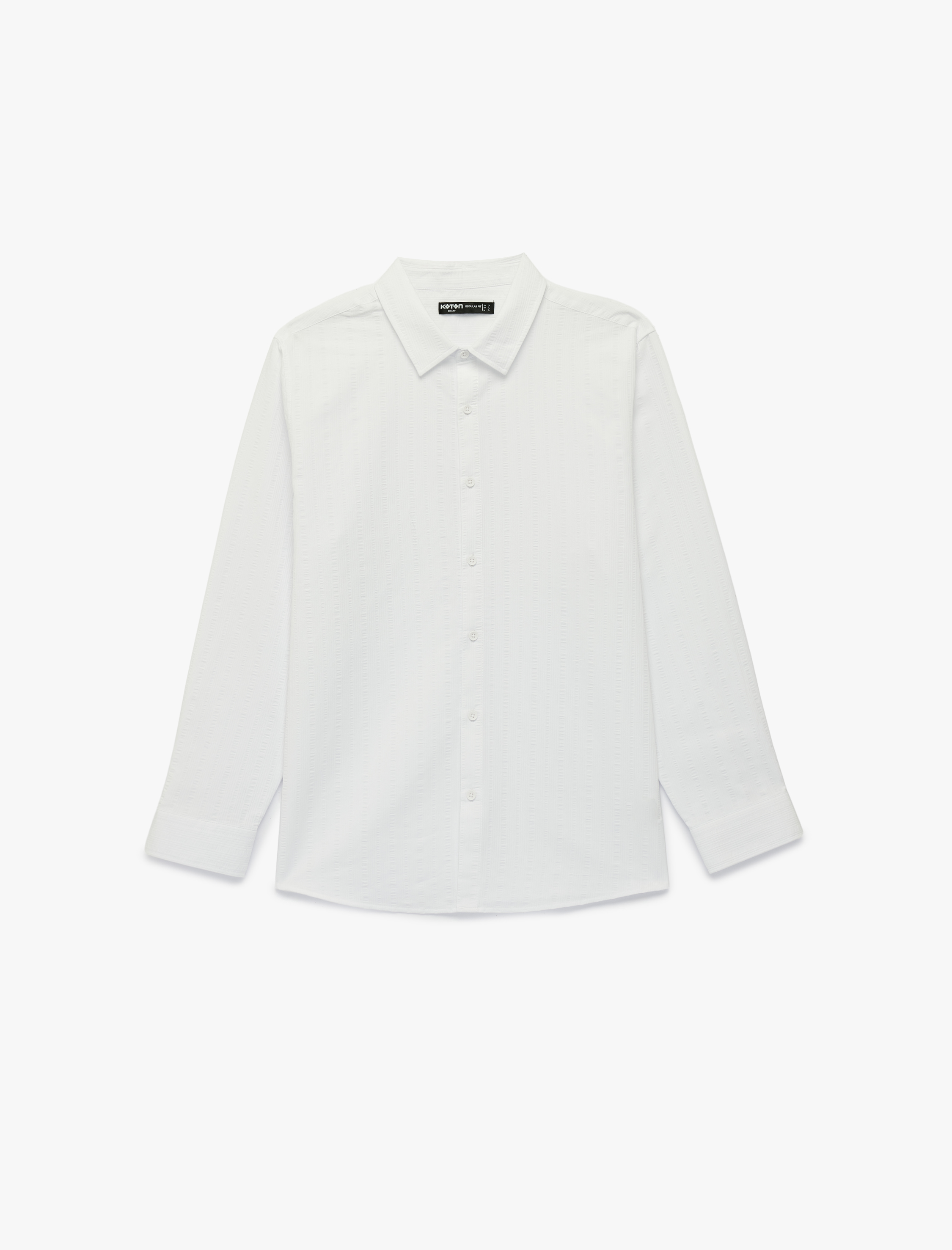   Regular Fit Klasik Yaka Düğmeli Dokulu Uzun Kollu Gömlek