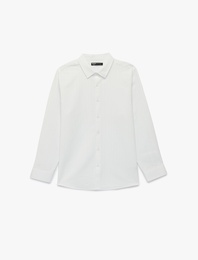 Regular Fit Klasik Yaka Düğmeli Dokulu Uzun Kollu Gömlek