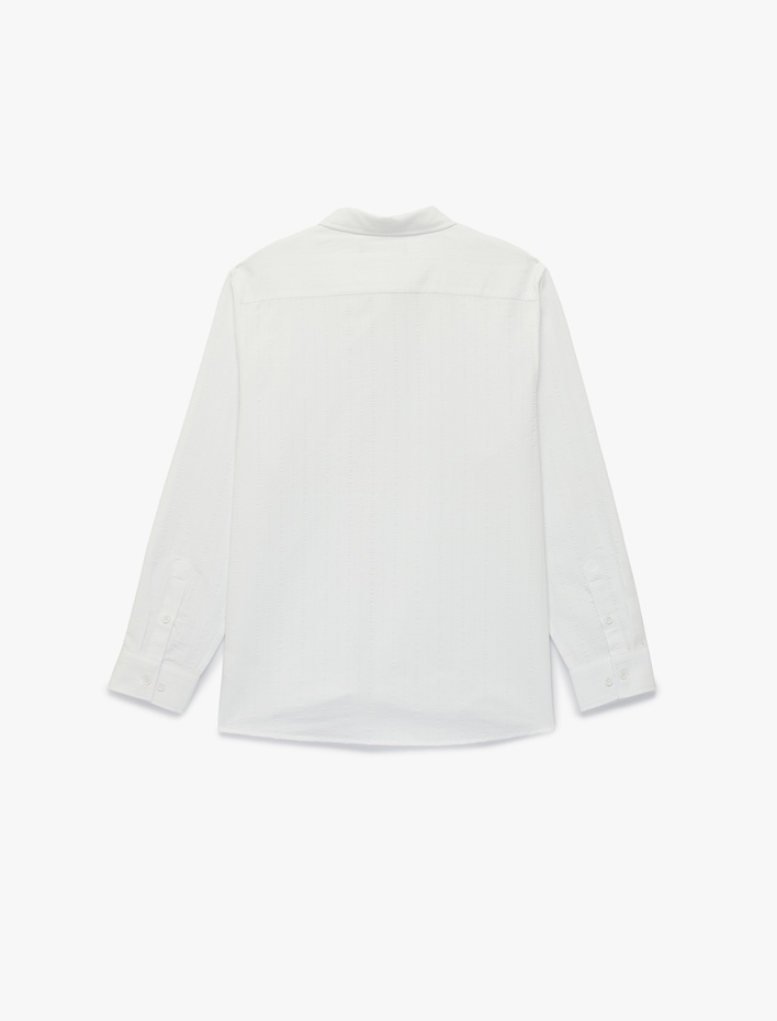  Regular Fit Klasik Yaka Düğmeli Dokulu Uzun Kollu Gömlek