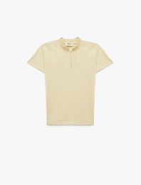 Pamuklu Fermuar Detaylı Kısa Kollu Polo Yaka Tişört