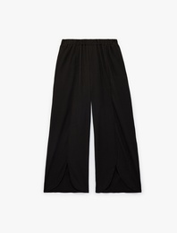 Beli Lastikli Yırtmaç Detaylı Dokulu Geniş Paça Pantolon