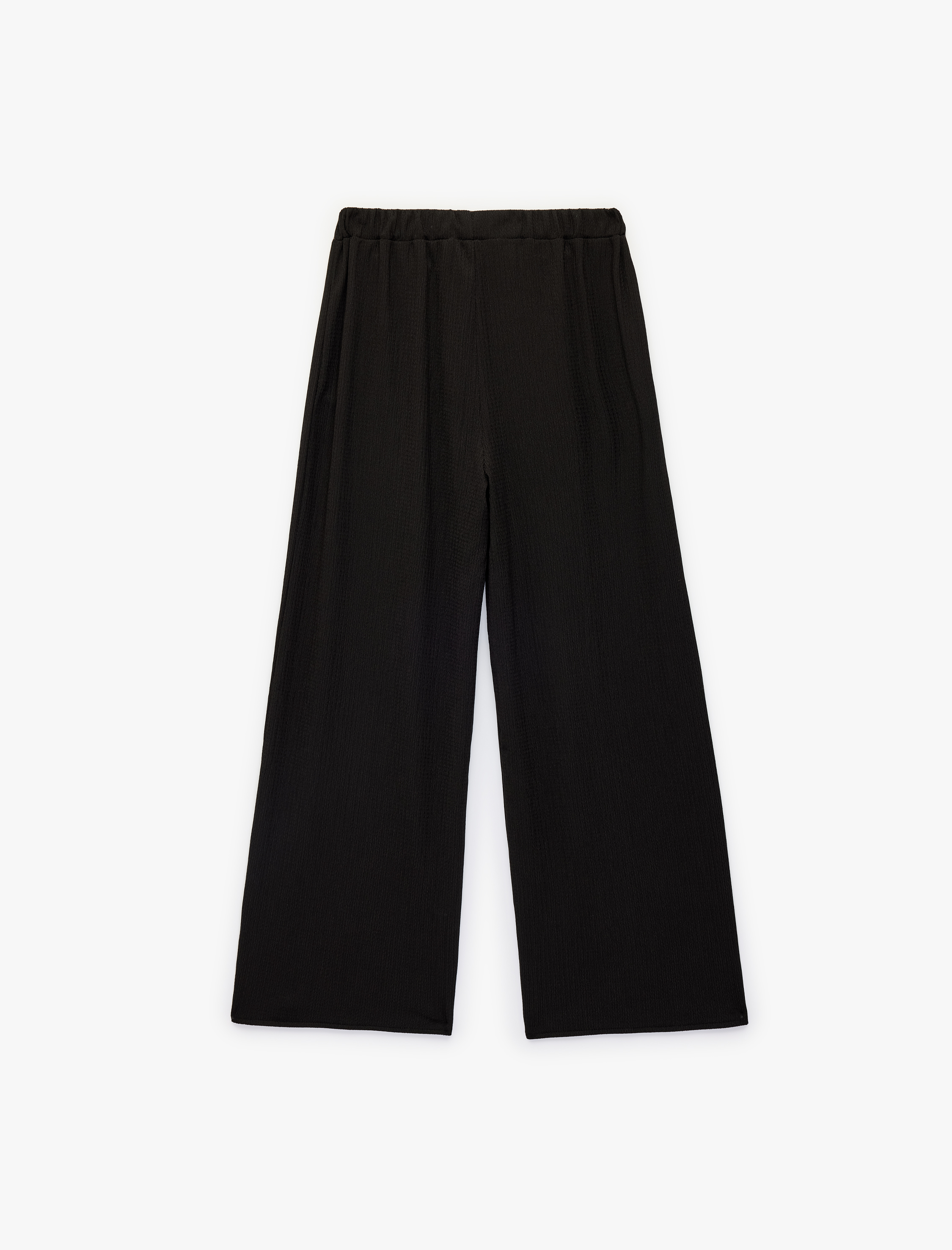  Kız Çocuk Beli Lastikli Yırtmaç Detaylı Dokulu Geniş Paça Pantolon