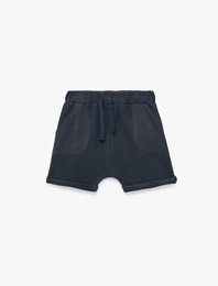 Cepli Beli Bağcıklı Pamuklu Basic Şort