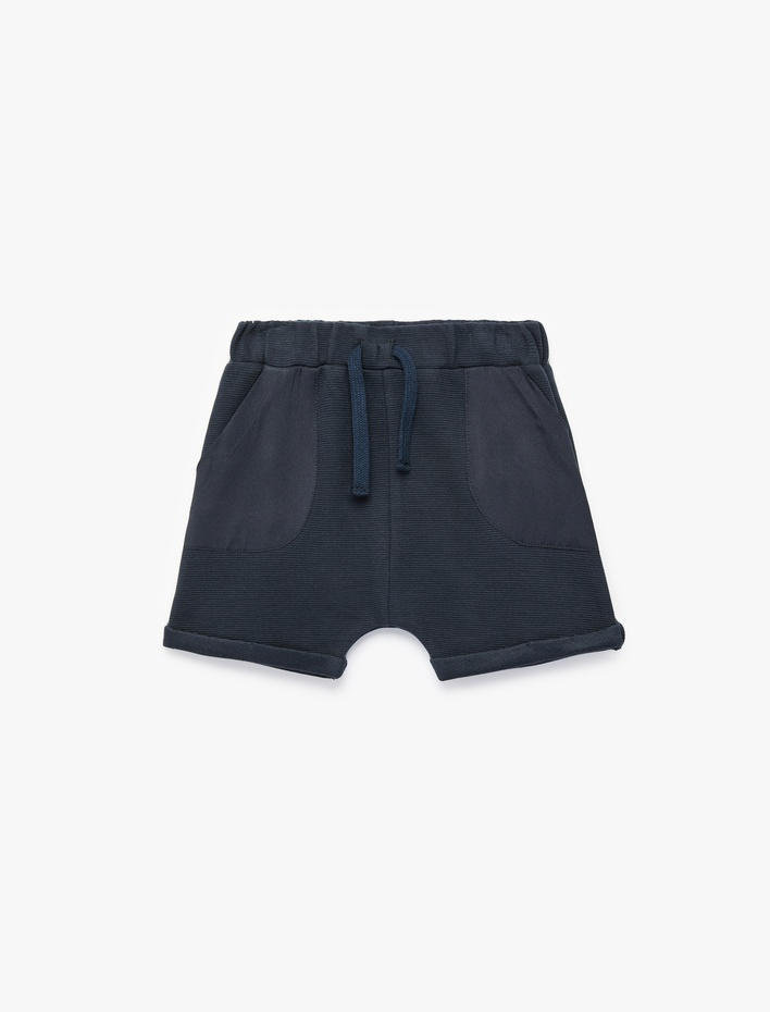 Erkek Bebek Cepli Beli Bağcıklı Pamuklu Basic Şort