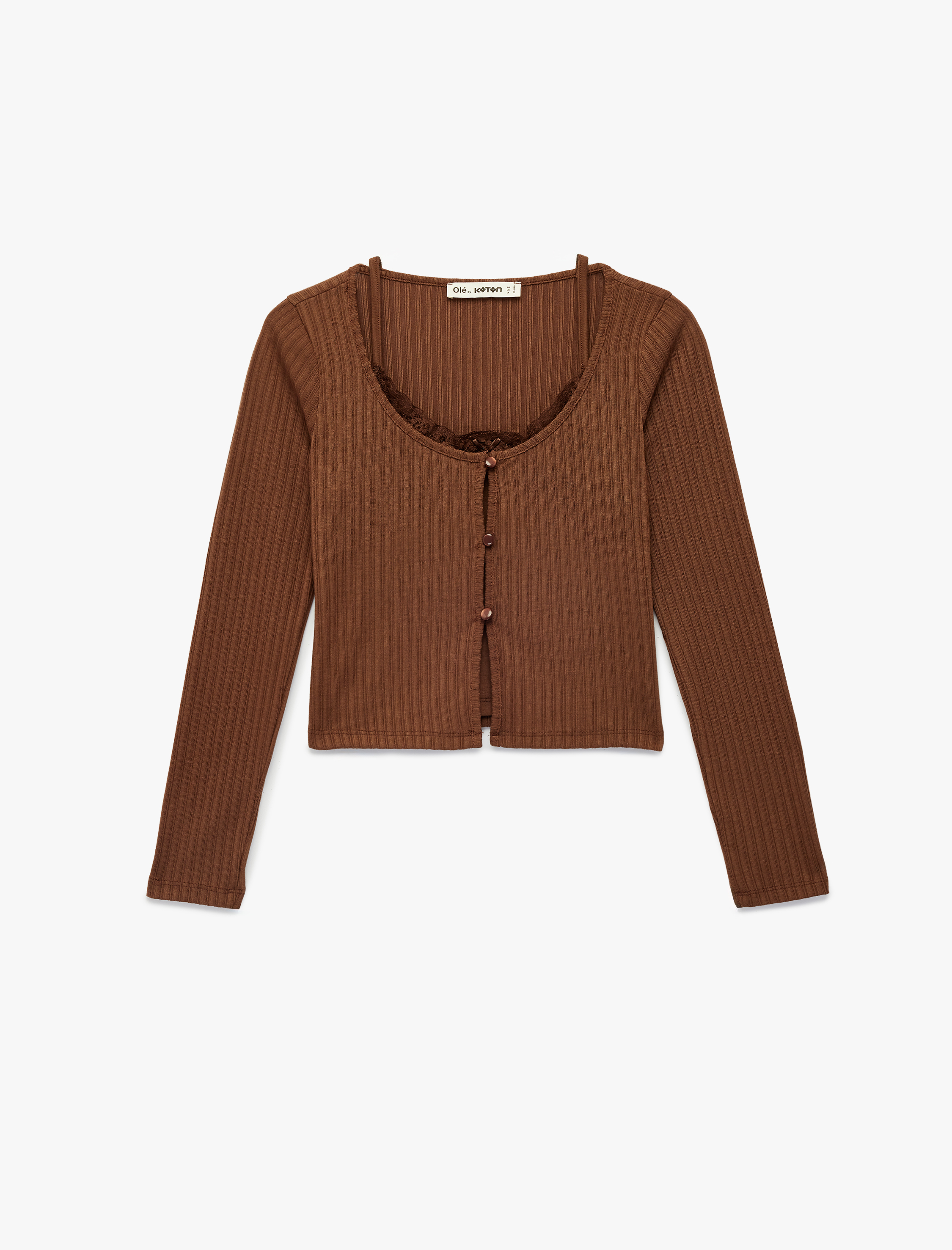   Slim Fit Uzun Kollu Düğmeli Atletli Bisiklet Yaka Kaşkorse Tişört