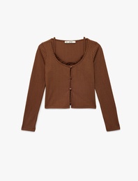 Slim Fit Uzun Kollu Düğmeli Atletli Bisiklet Yaka Kaşkorse Tişört