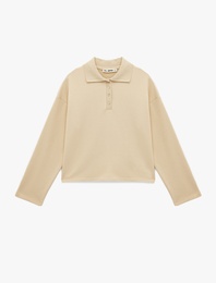 Rahat Kalıp Uzun Kollu Düğmeli Polo Yaka Tişört