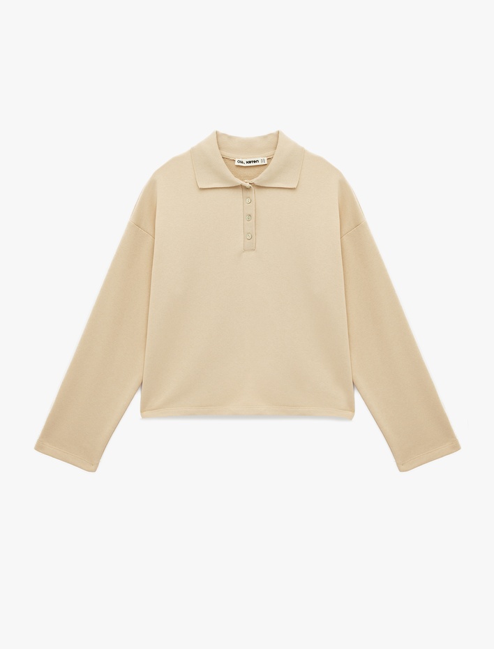  Rahat Kalıp Uzun Kollu Düğmeli Polo Yaka Tişört