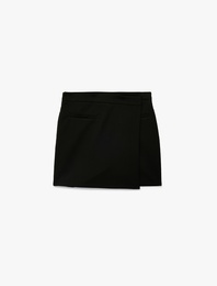 Yüksek Bel Cep Detaylı Viskon Karışımlı Mini Şort Etek