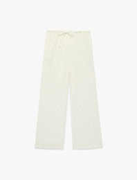 Puantiyeli Beli Bağcıklı Rahat Kalıp Geniş Paça Müslin Pantolon