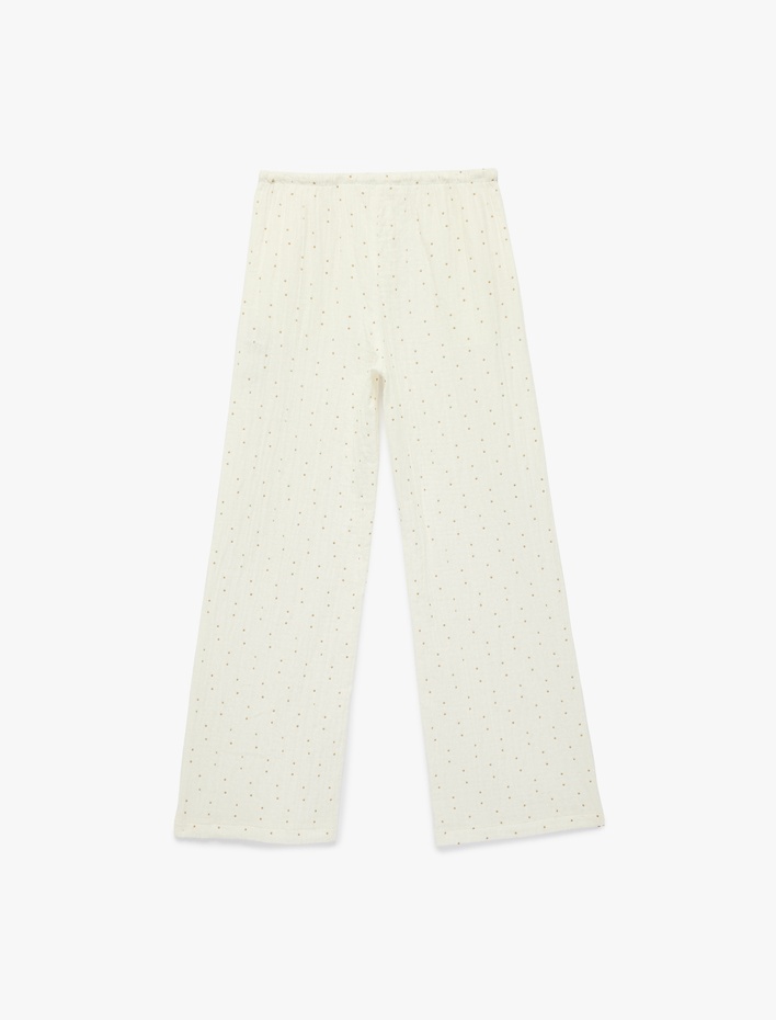  Puantiyeli Beli Bağcıklı Rahat Kalıp Geniş Paça Müslin Pantolon