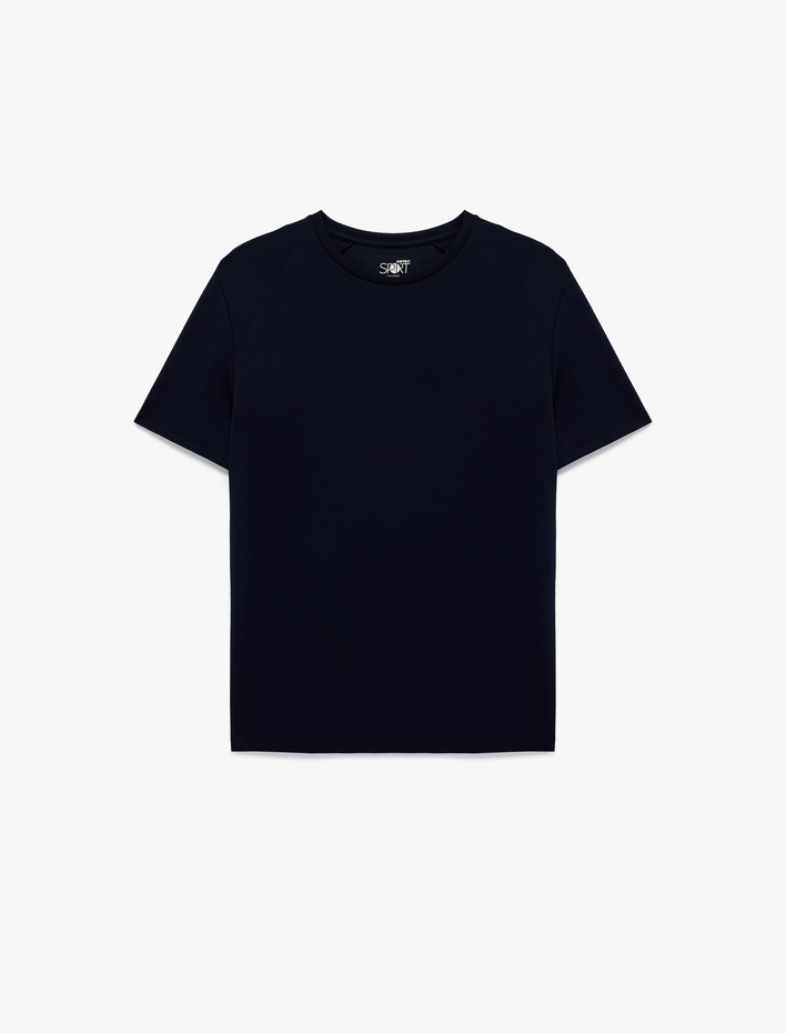  Regular Fit Kısa Kollu Viskon Karışımlı Bisiklet Yaka Basic Spor Tişört