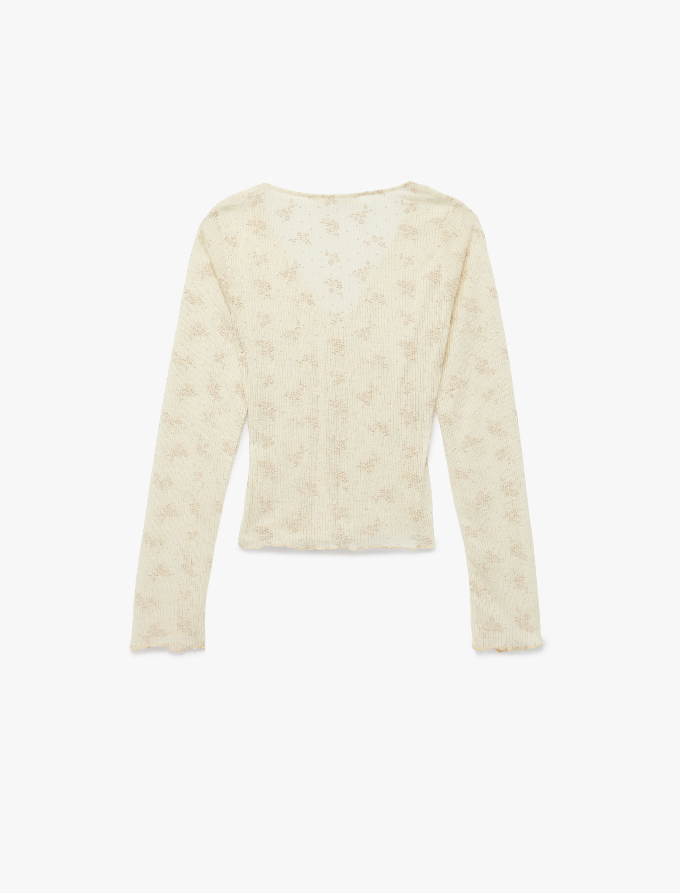   Çiçekli Kruvaze Yaka Slim Fit Uzun Kollu Tişört