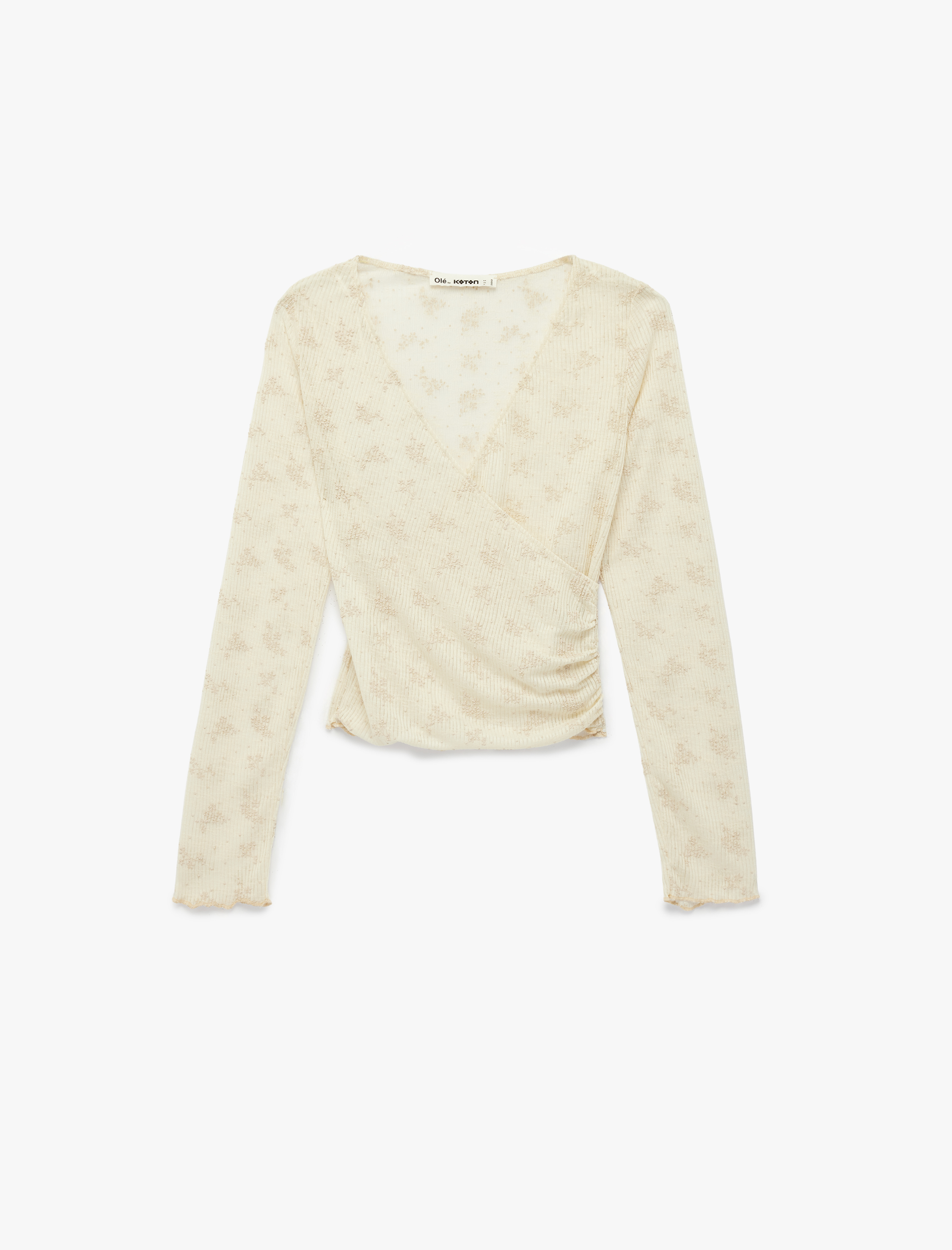   Çiçekli Kruvaze Yaka Slim Fit Uzun Kollu Tişört