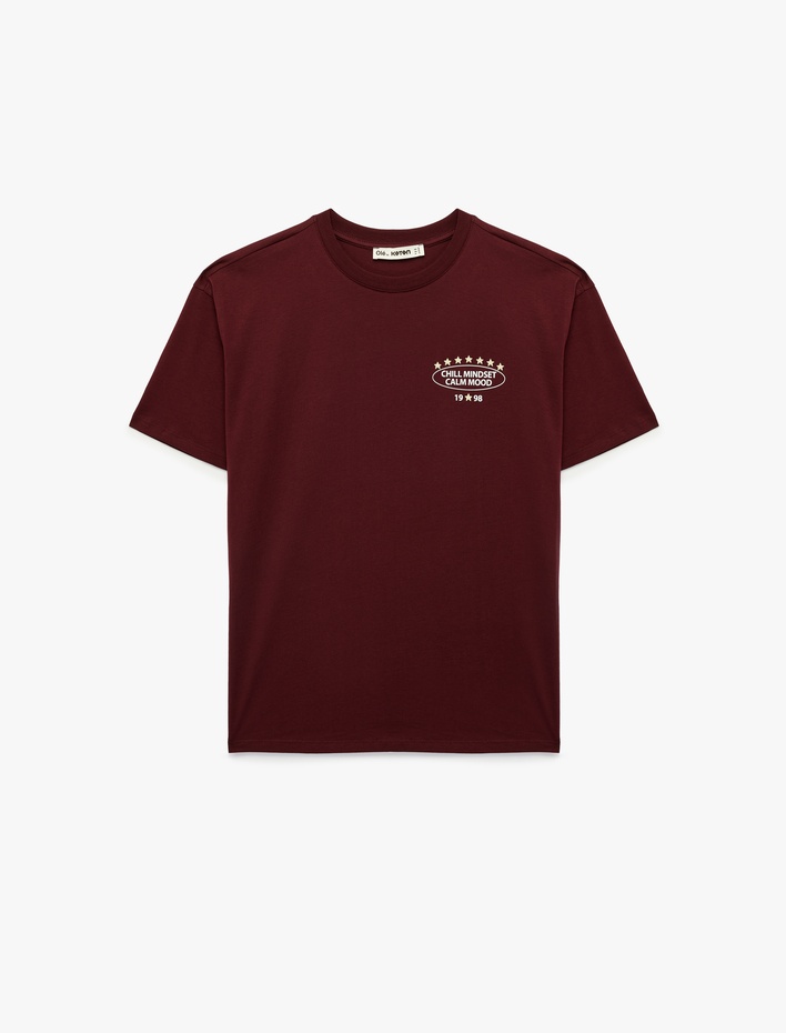  Rahat Kalıp Bisiklet Yaka Kısa Kollu Pamuklu Arkası Baskılı Tişört