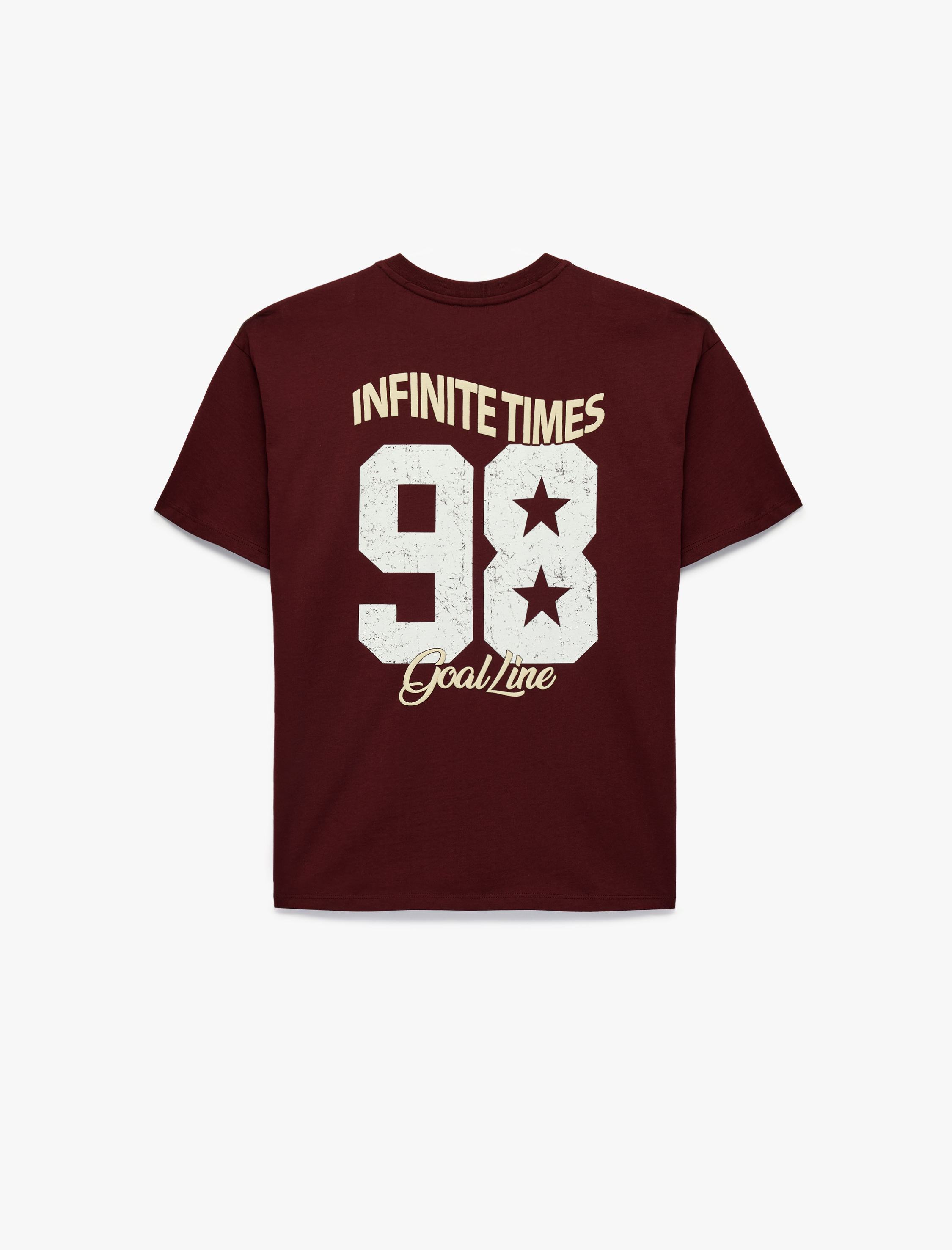   Rahat Kalıp Bisiklet Yaka Kısa Kollu Pamuklu Arkası Baskılı Tişört