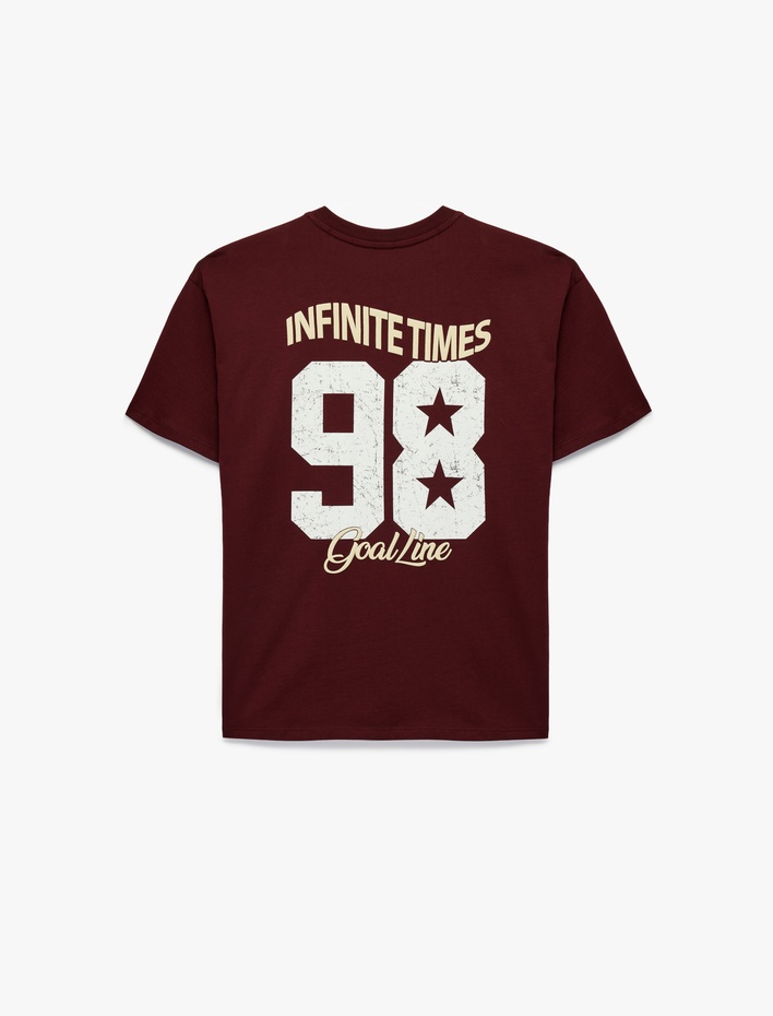  Rahat Kalıp Bisiklet Yaka Kısa Kollu Pamuklu Arkası Baskılı Tişört