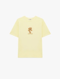 Rahat Kalıp Kısa Kollu Baskılı Bisiklet Yaka Pamuklu Ayıcıklı Tişört