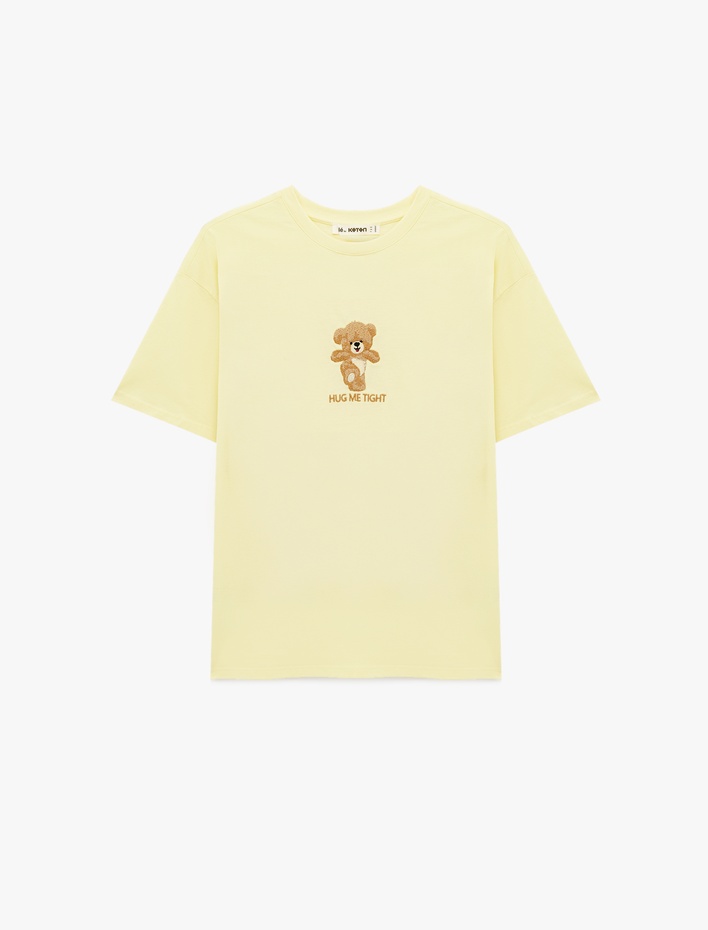  Rahat Kalıp Kısa Kollu Baskılı Bisiklet Yaka Pamuklu Ayıcıklı Tişört