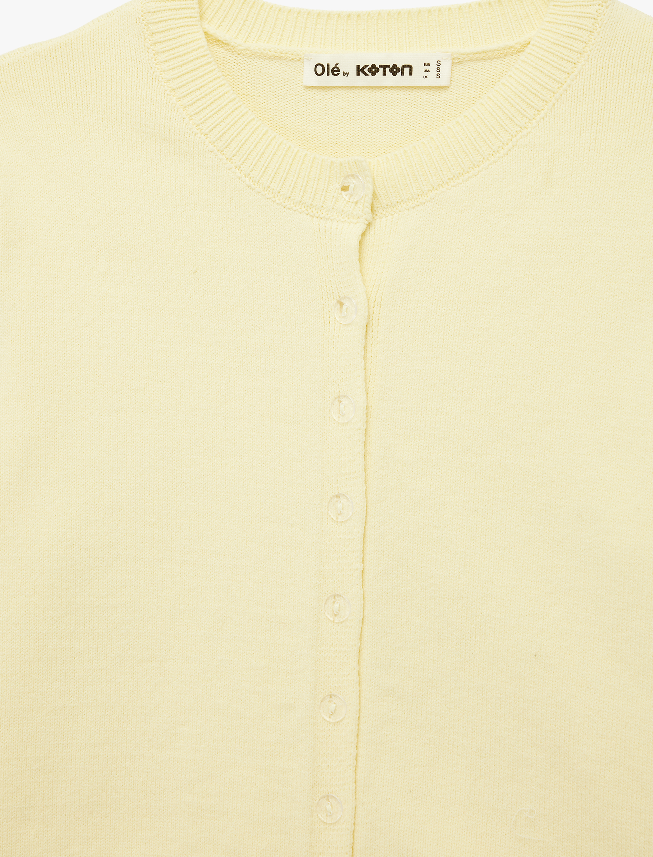   Pamuklu Uzun Kollu Bisiklet Yaka Fırfır Detaylı Düğmeli Triko Hırka