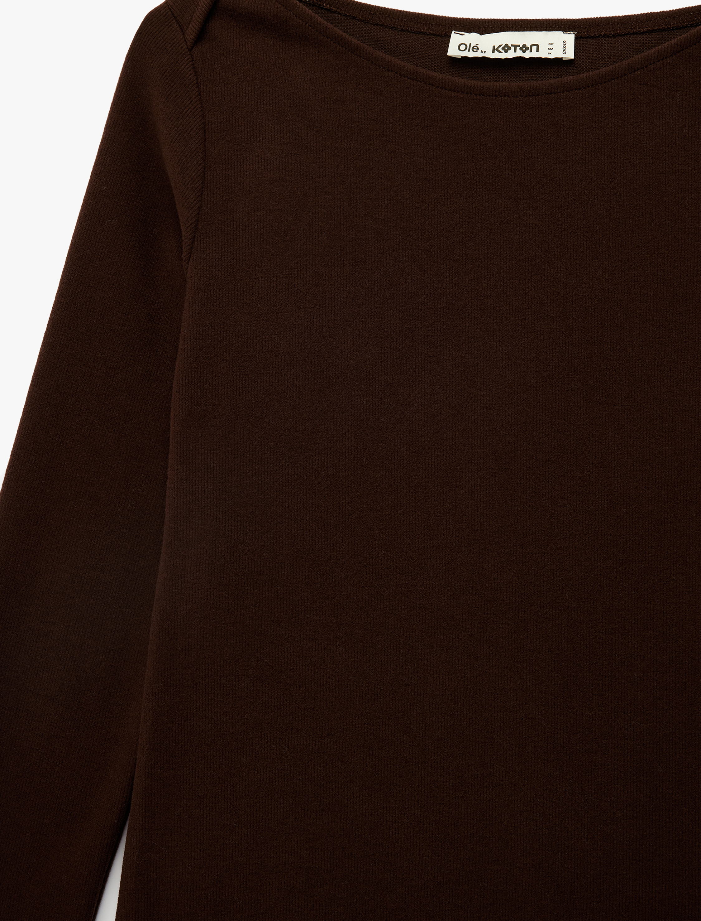   Dantel Detaylı Asimetrik Kesim Kayık Yaka Uzun Kollu Tişört