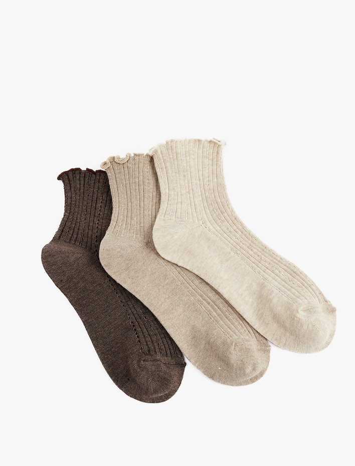 Kadın Dokulu Fırfır Detaylı 3'lü Patik Çorap Seti