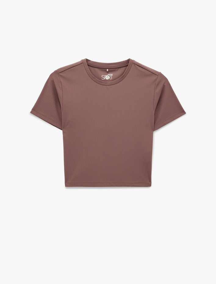  Slim Fit Kısa Kollu Bisiklet Yaka Crop Spor Tişört