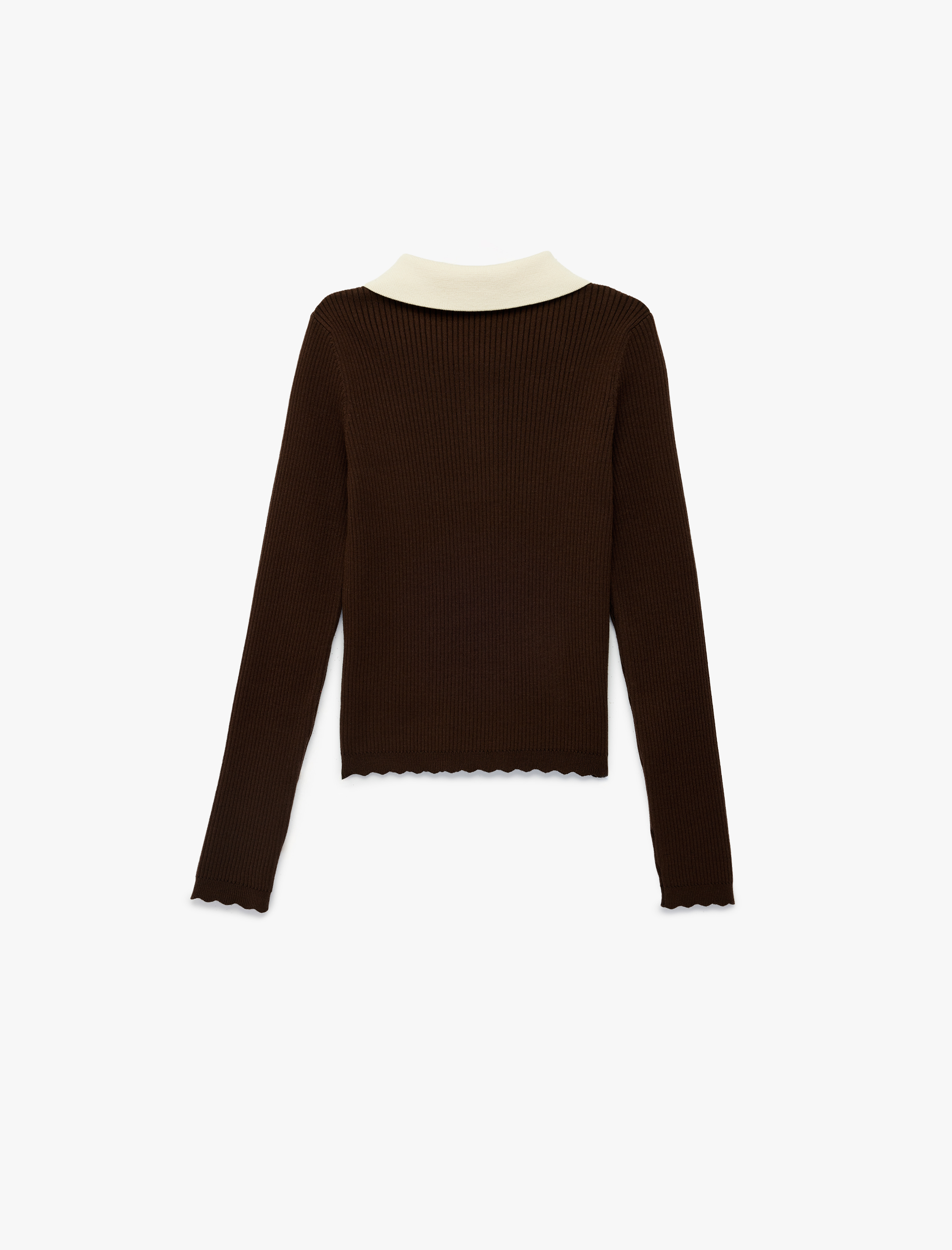   Uzun Kollu Yarım Düğmeli Polo Yaka Triko Kazak