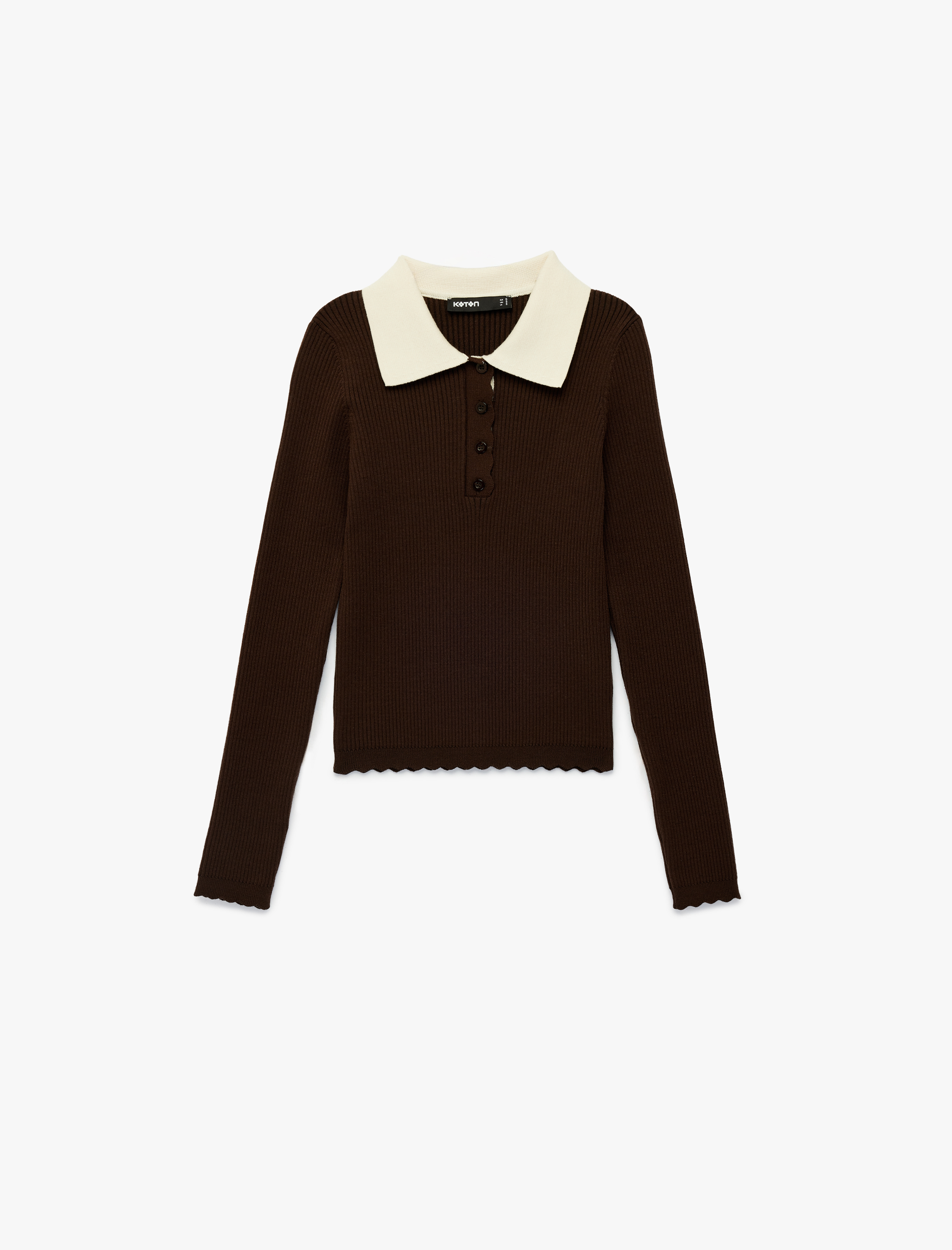   Uzun Kollu Yarım Düğmeli Polo Yaka Triko Kazak