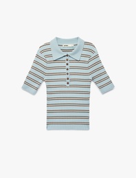 Regular Fit Kısa Kollu Yarım Düğmeli Polo Yaka Triko Kazak