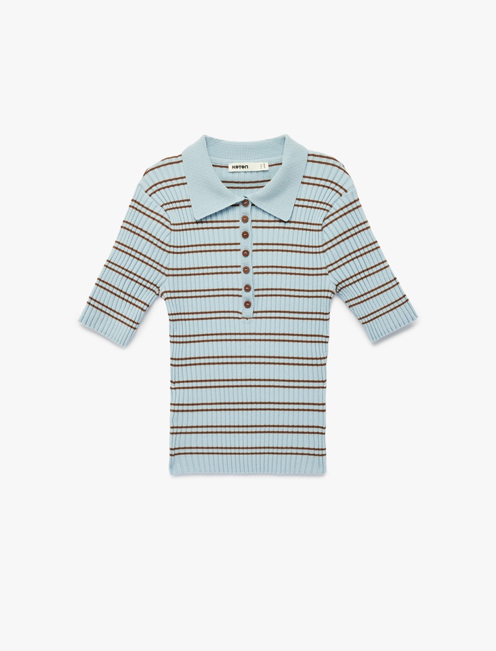  Regular Fit Kısa Kollu Yarım Düğmeli Polo Yaka Triko Kazak