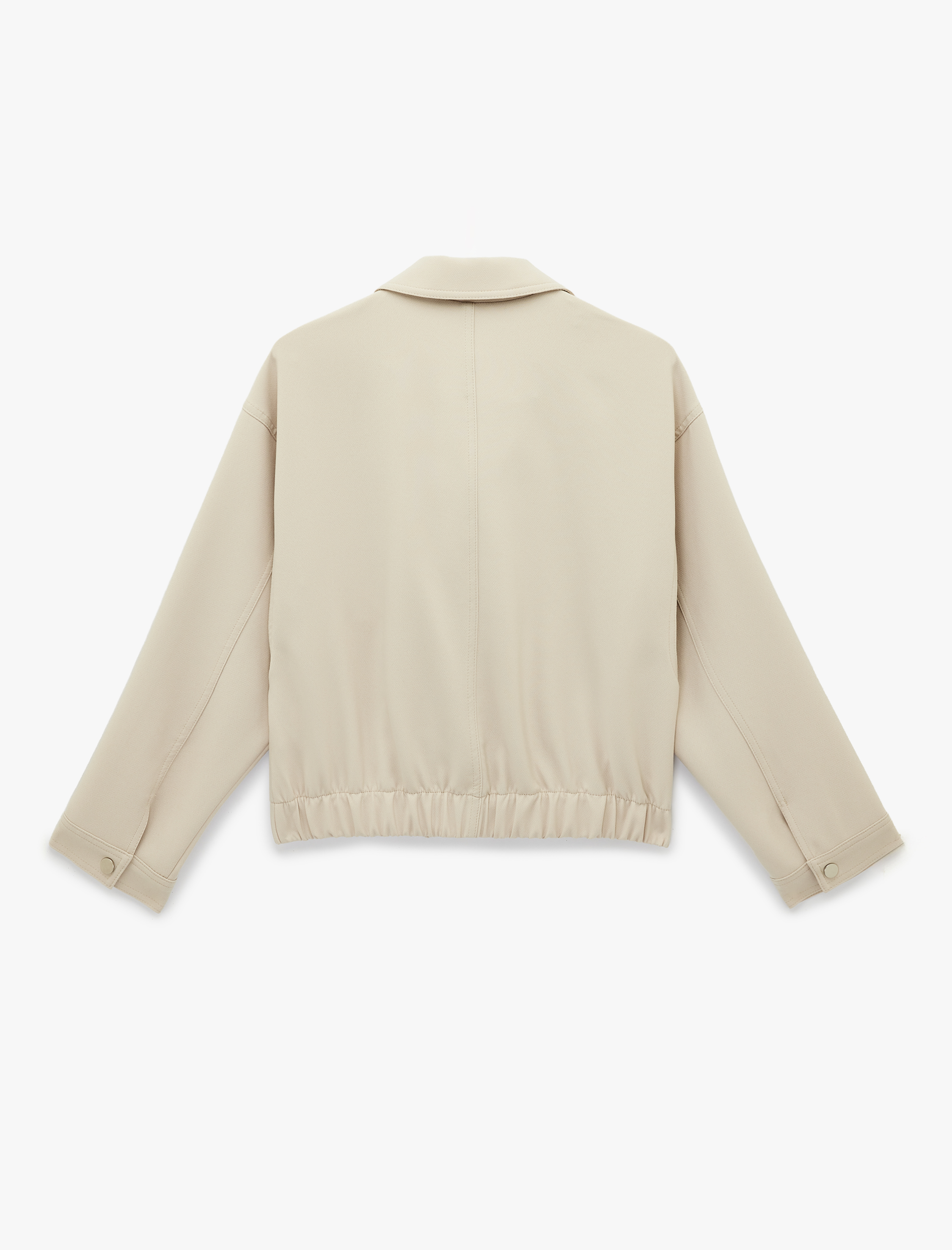   Uzun Kollu Cepli Fermuarlı Gabardin Crop Bomber Ceket