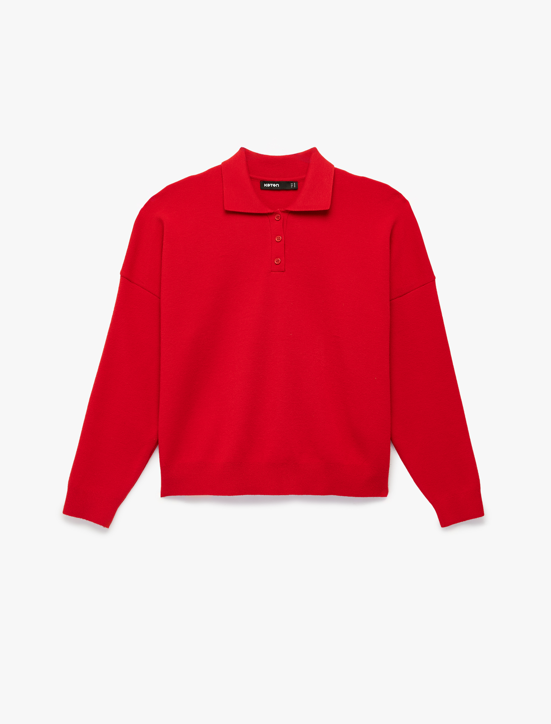   Uzun Kollu Düğmeli Polo Yaka Oversize Triko Kazak