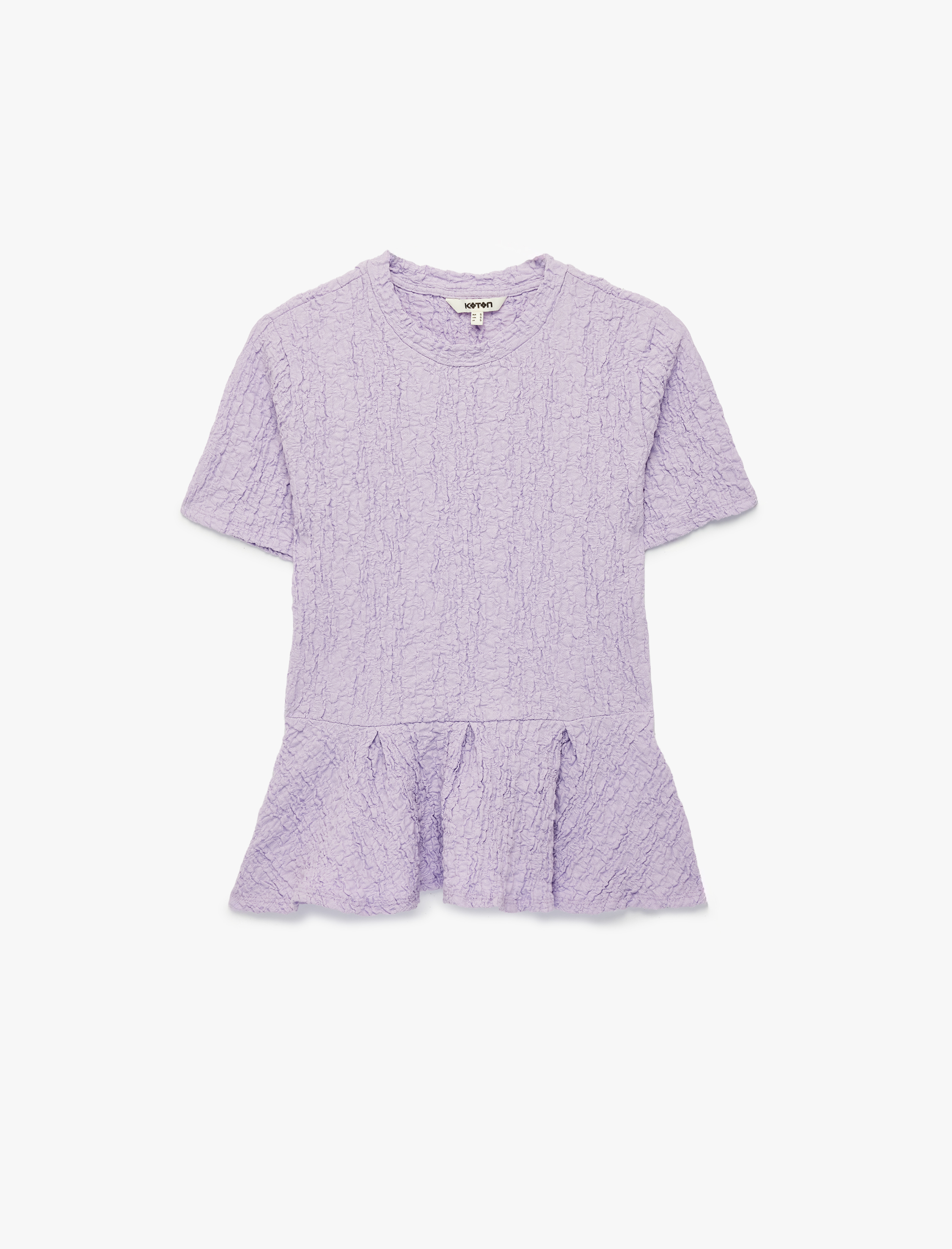   Slim Fit Bisiklet Yaka Kısa Kollu Dokulu Peplum Bluz