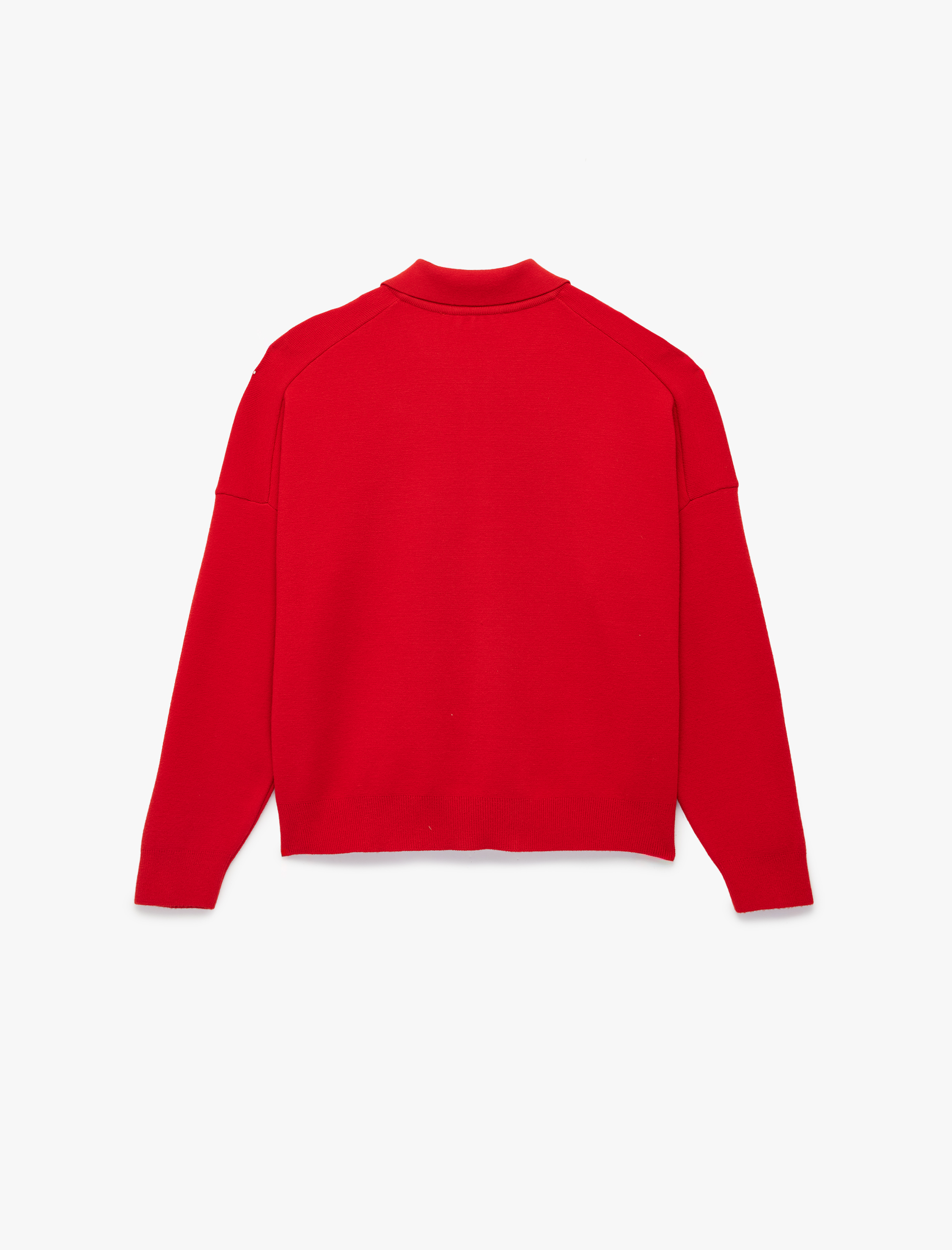   Uzun Kollu Düğmeli Polo Yaka Oversize Triko Kazak