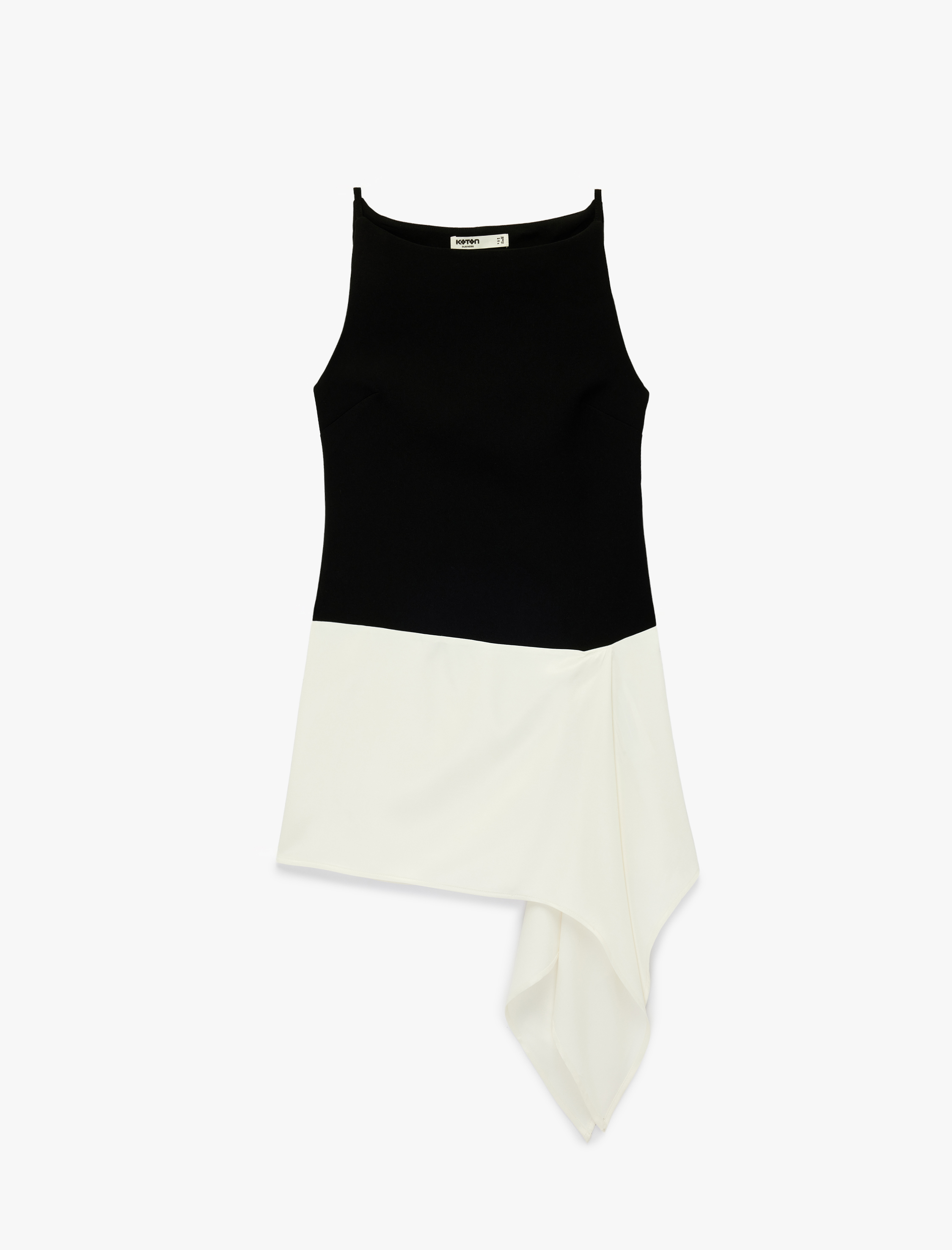   Asimetrik Kesim Renk Bloklu Kolsuz Kayık Yaka Bluz