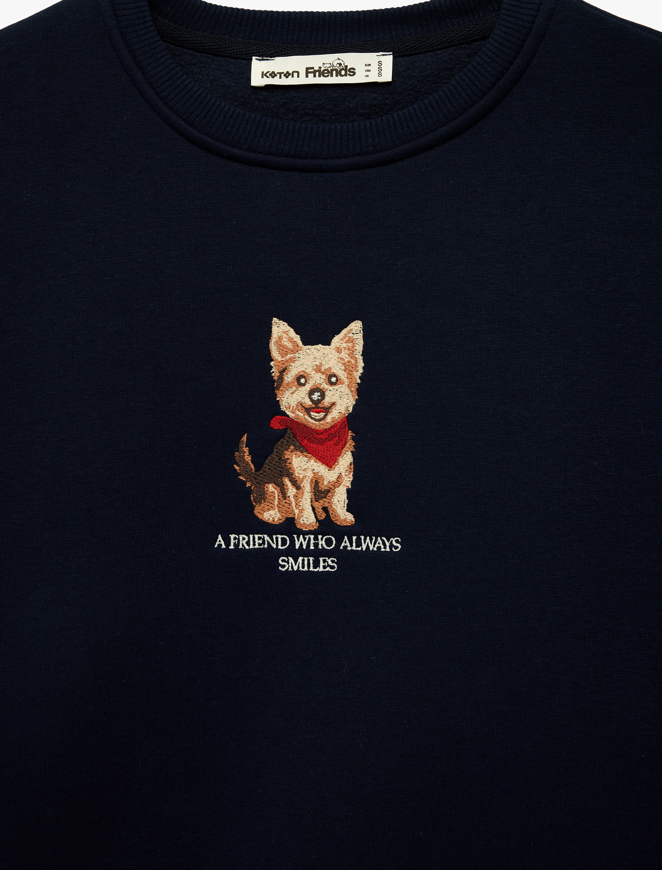   Şardonlu Rahat Kalıp Bisiklet Yaka Köpek Baskılı Sweatshirt