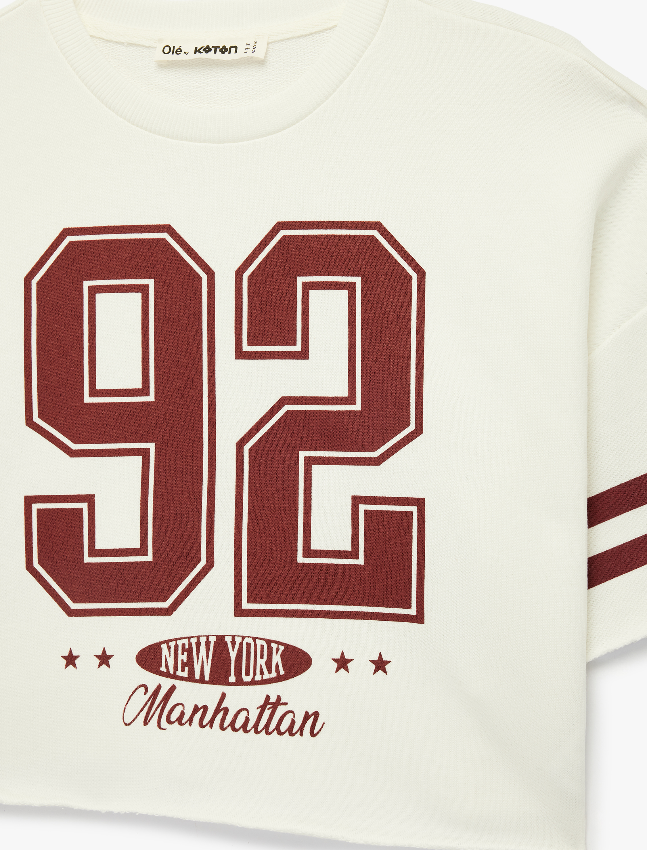   Arkası Baskılı Rahat Kalıp 3/4 Kol Bisiklet Yaka Crop Tişört