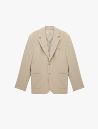 Regular Fit Uzun Kollu Cepli Düğmeli Gömlek Yaka Blazer Ceket