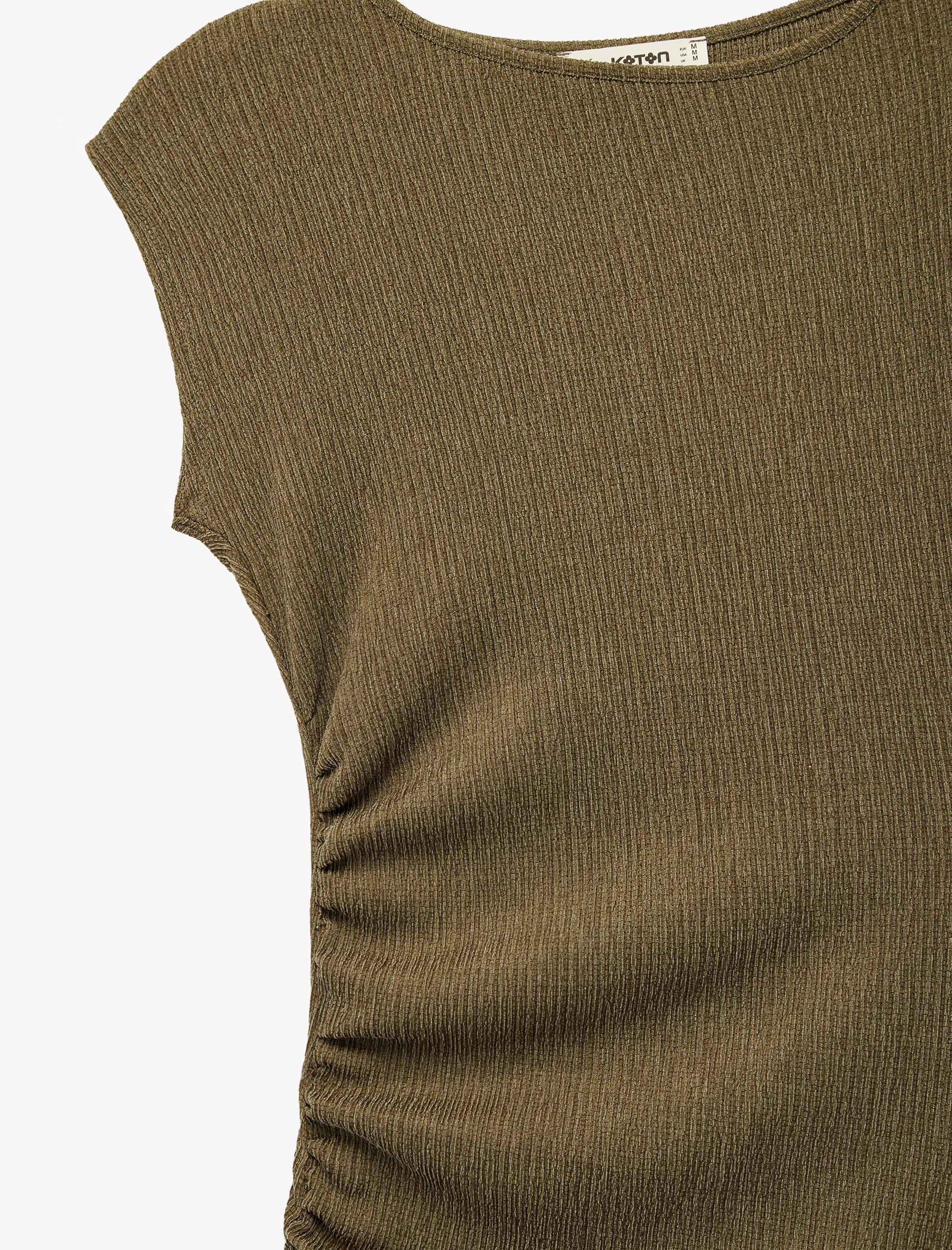   Drape Detaylı Asimetrik Kesim Bisiklet Yaka Kolsuz Midi Elbise