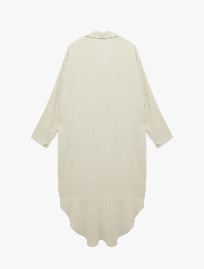  Viskon Keten Karışımlı Rahat Kalıp Uzun Kollu Cepli Düğmeli Gömlek Elbise