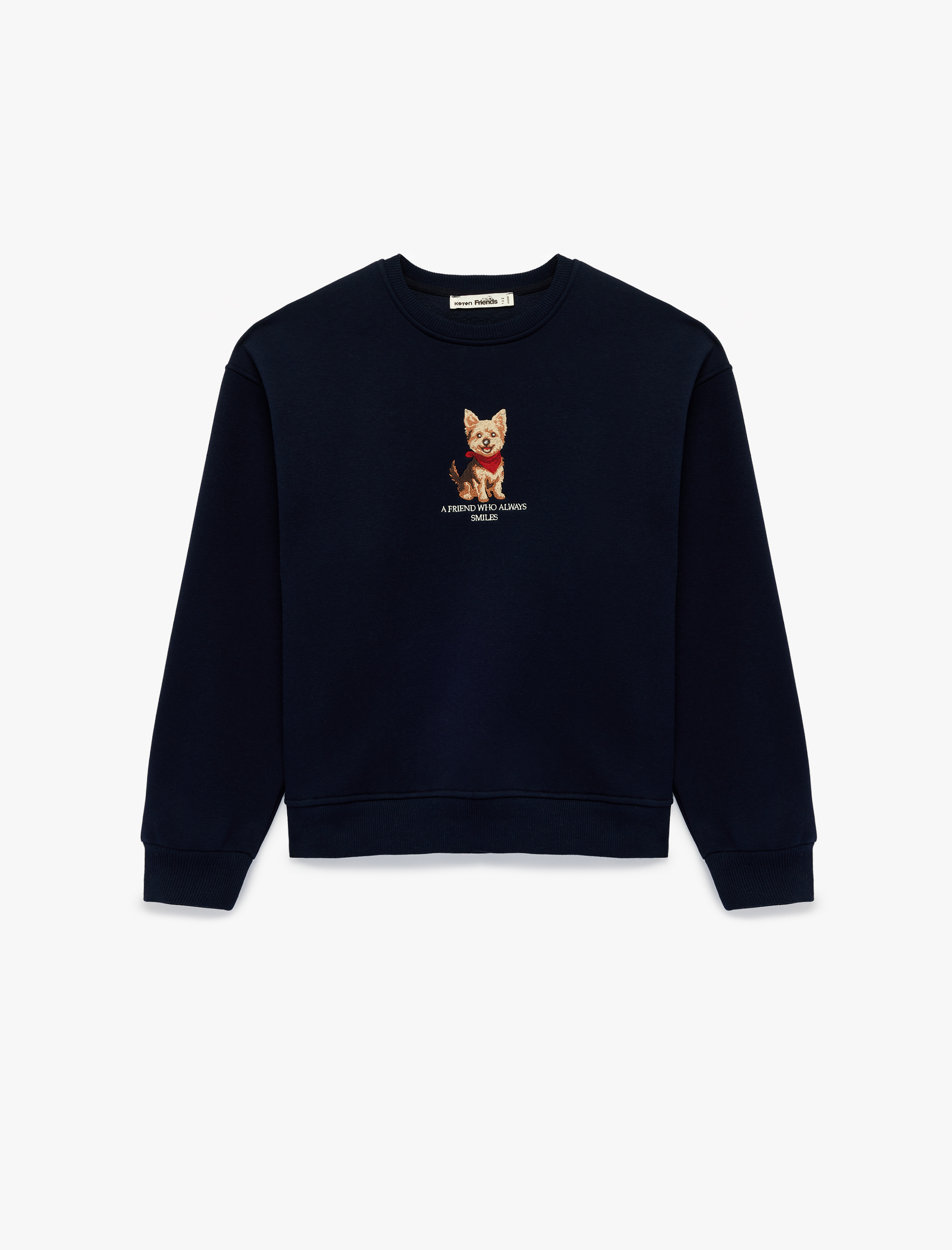   Şardonlu Rahat Kalıp Bisiklet Yaka Köpek Baskılı Sweatshirt