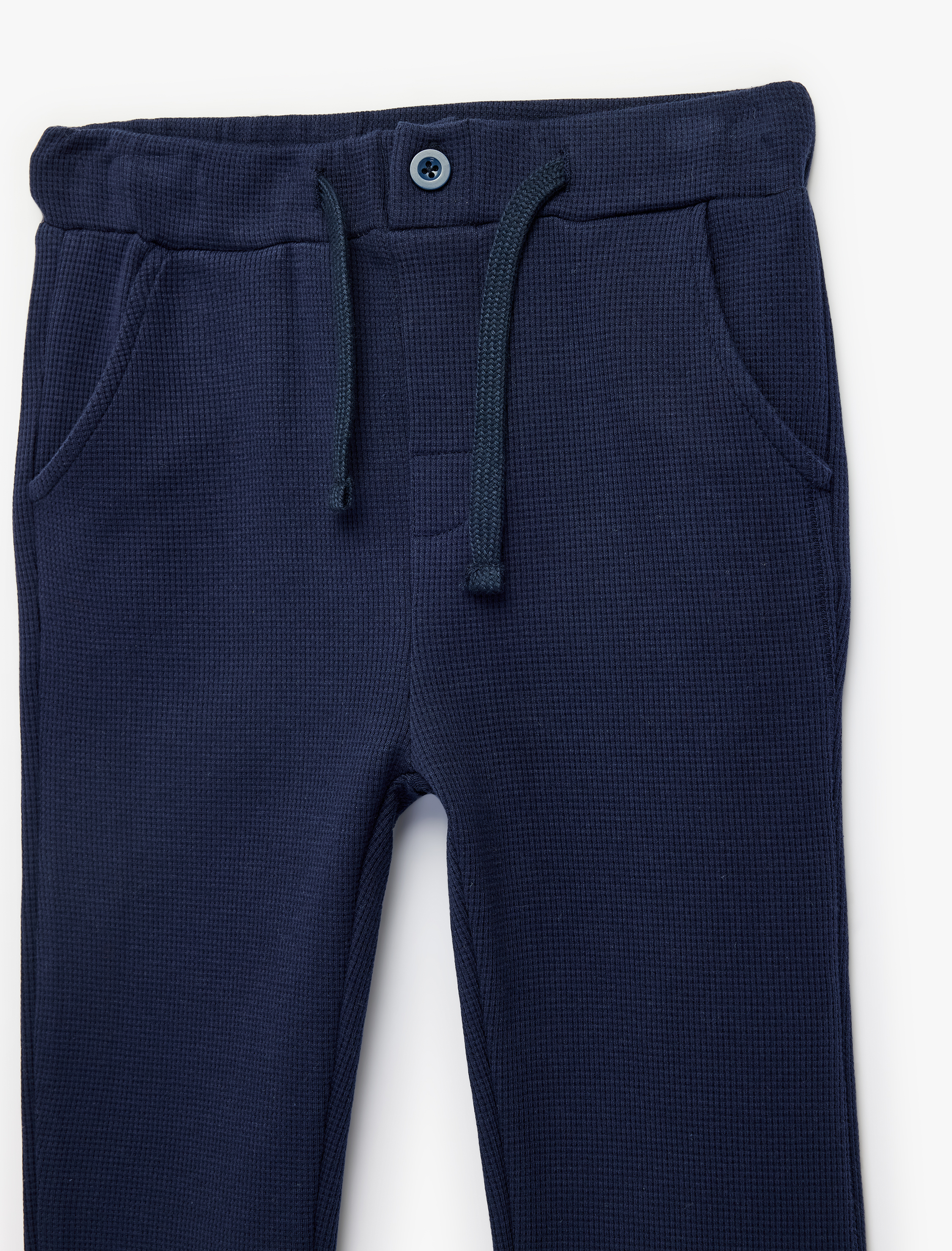  Erkek Bebek Pamuklu Dokulu Beli Bağcıklı Pantolon