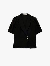 Regular Fit Düğmeli Kısa Kollu Kruvaze Yaka Gömlek